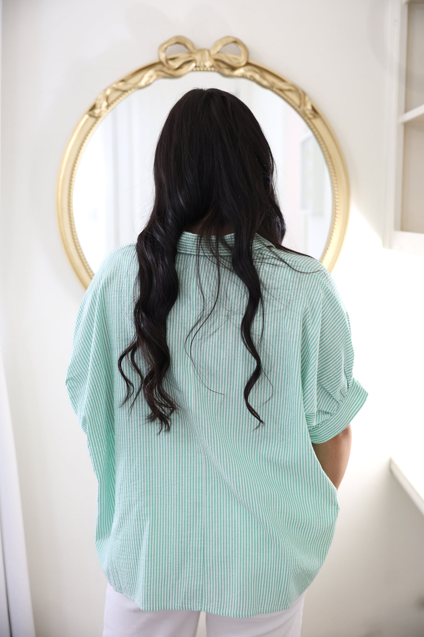 Striped Green Button Up Top