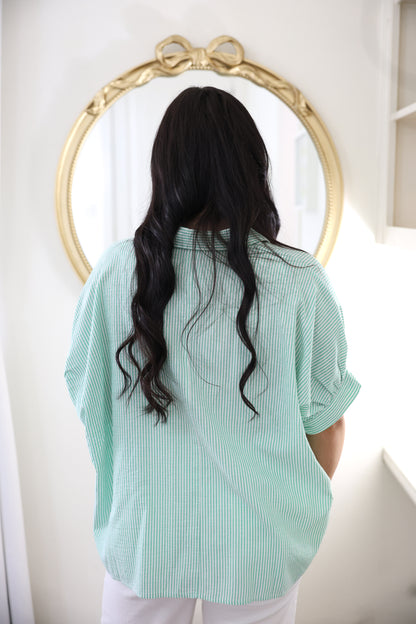 Striped Green Button Up Top