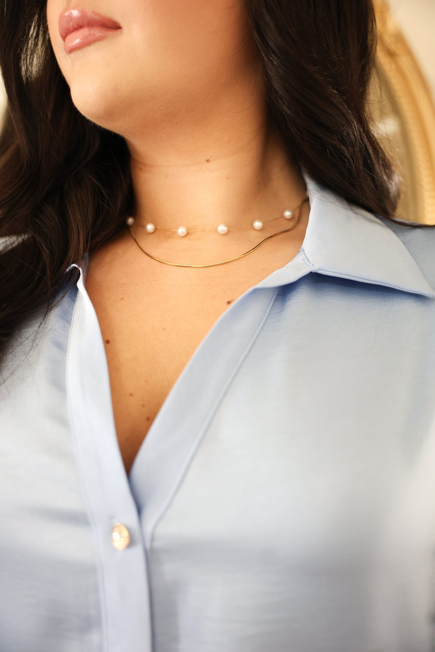Layered Chain Link Pearl Necklace
