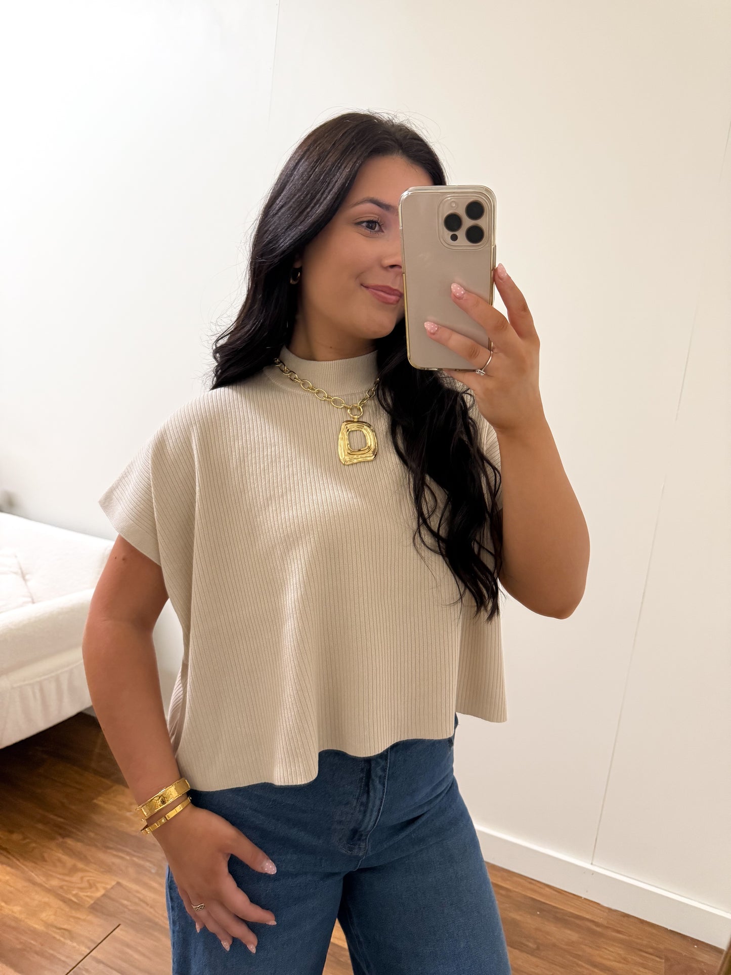 Cream Mock Neck Sweater Top