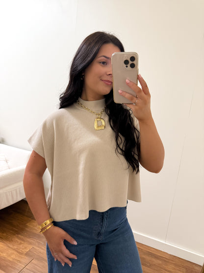 Cream Mock Neck Sweater Top