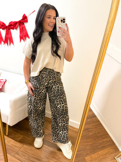 Mocha Leopard Barrel Pants