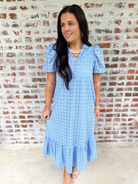 Blue Eyelet Maxi Dress