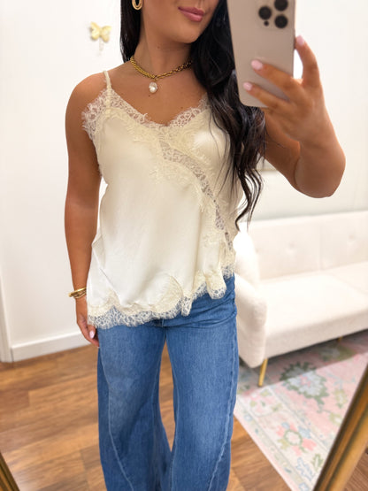 Cream Asymmetrical Lace Cami