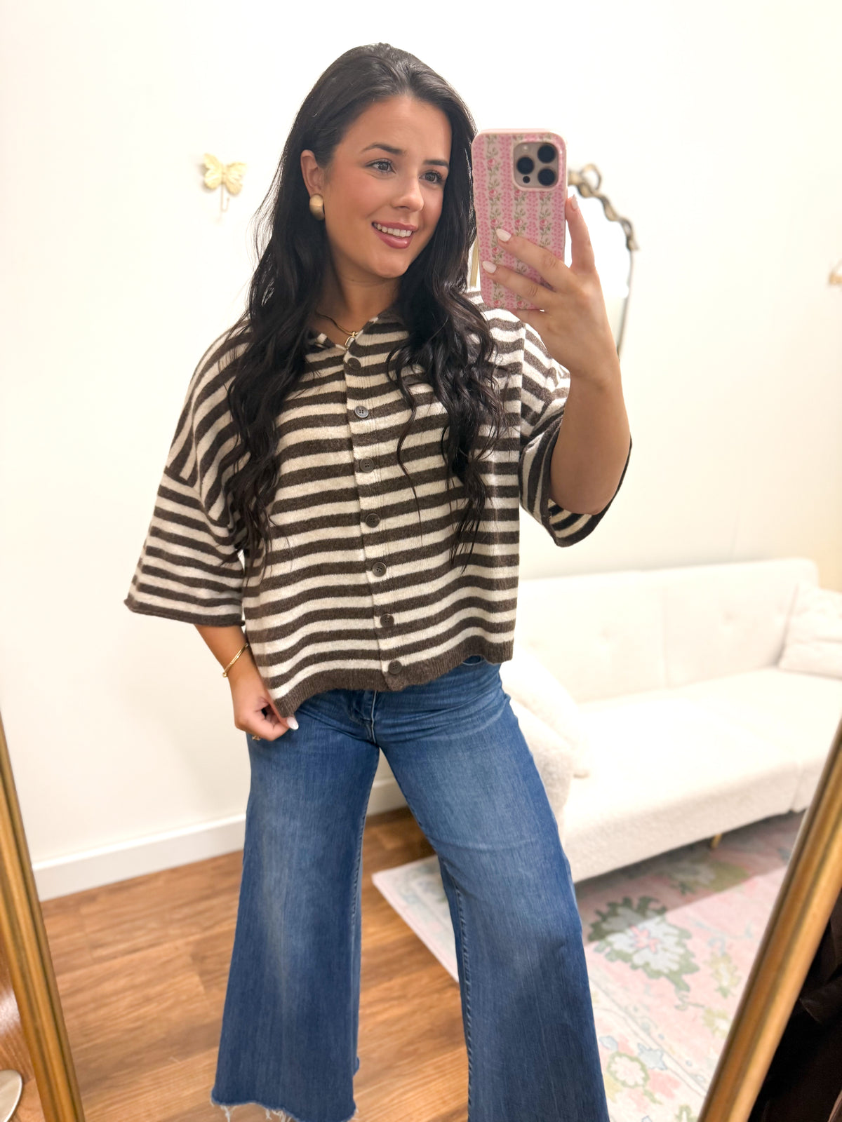 Espresso & Cream Striped Cardigan