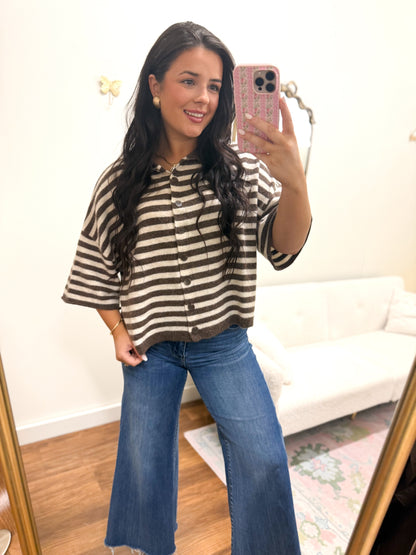 Espresso & Cream Striped Cardigan