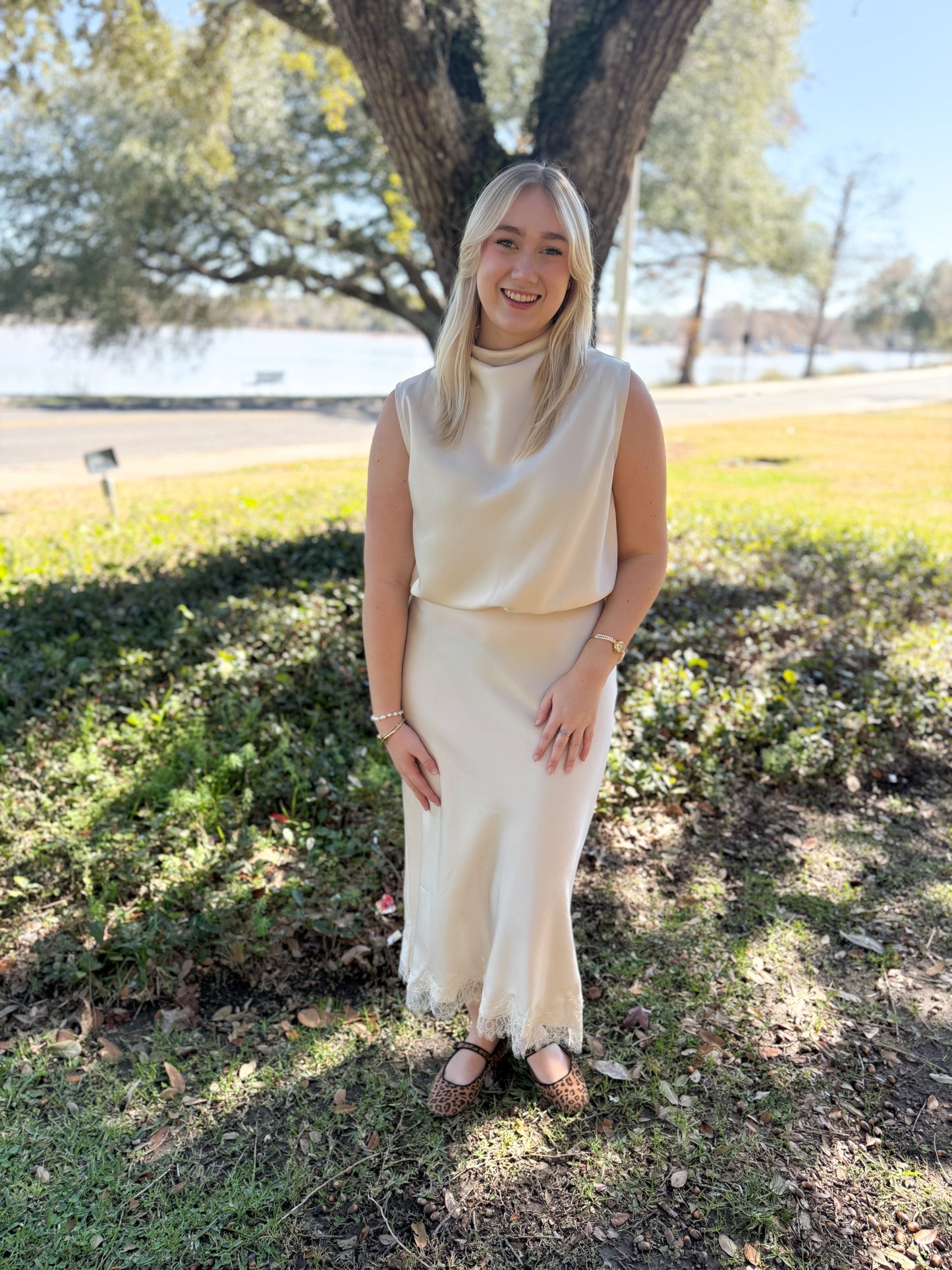 Cream High-Neck Sleeveless Top