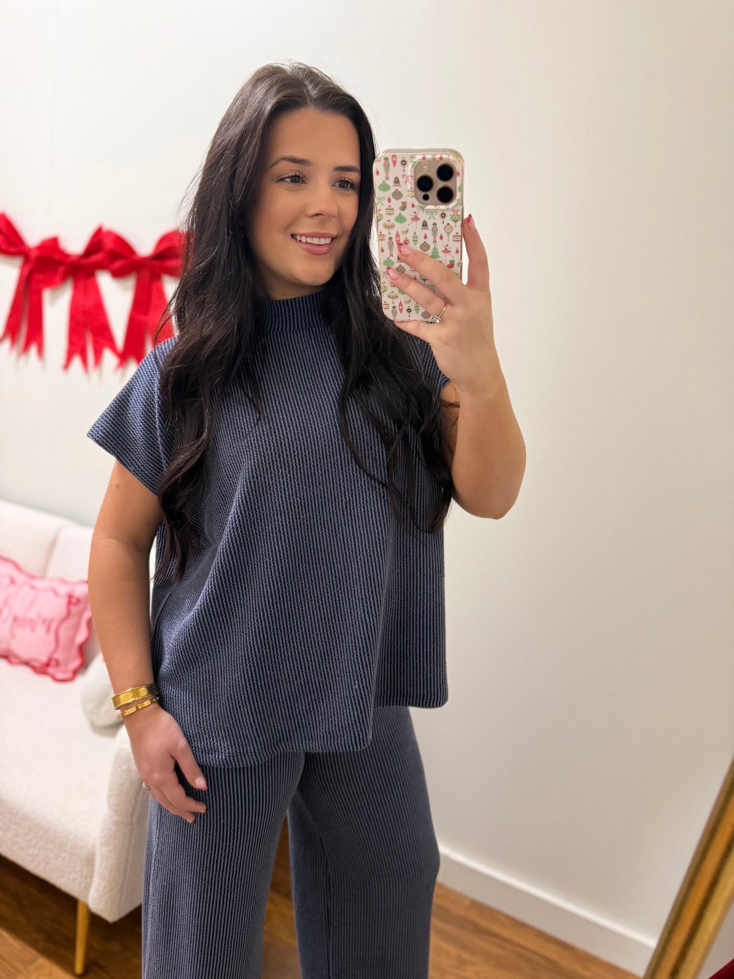 Ribbed Navy Pant Set