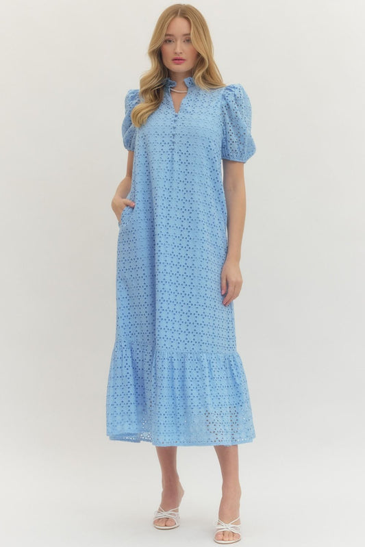 Blue Eyelet Maxi Dress