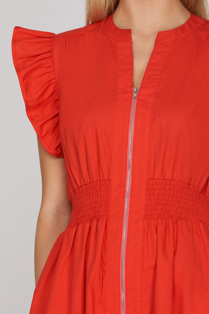 Red Ruffle Zipper Dress