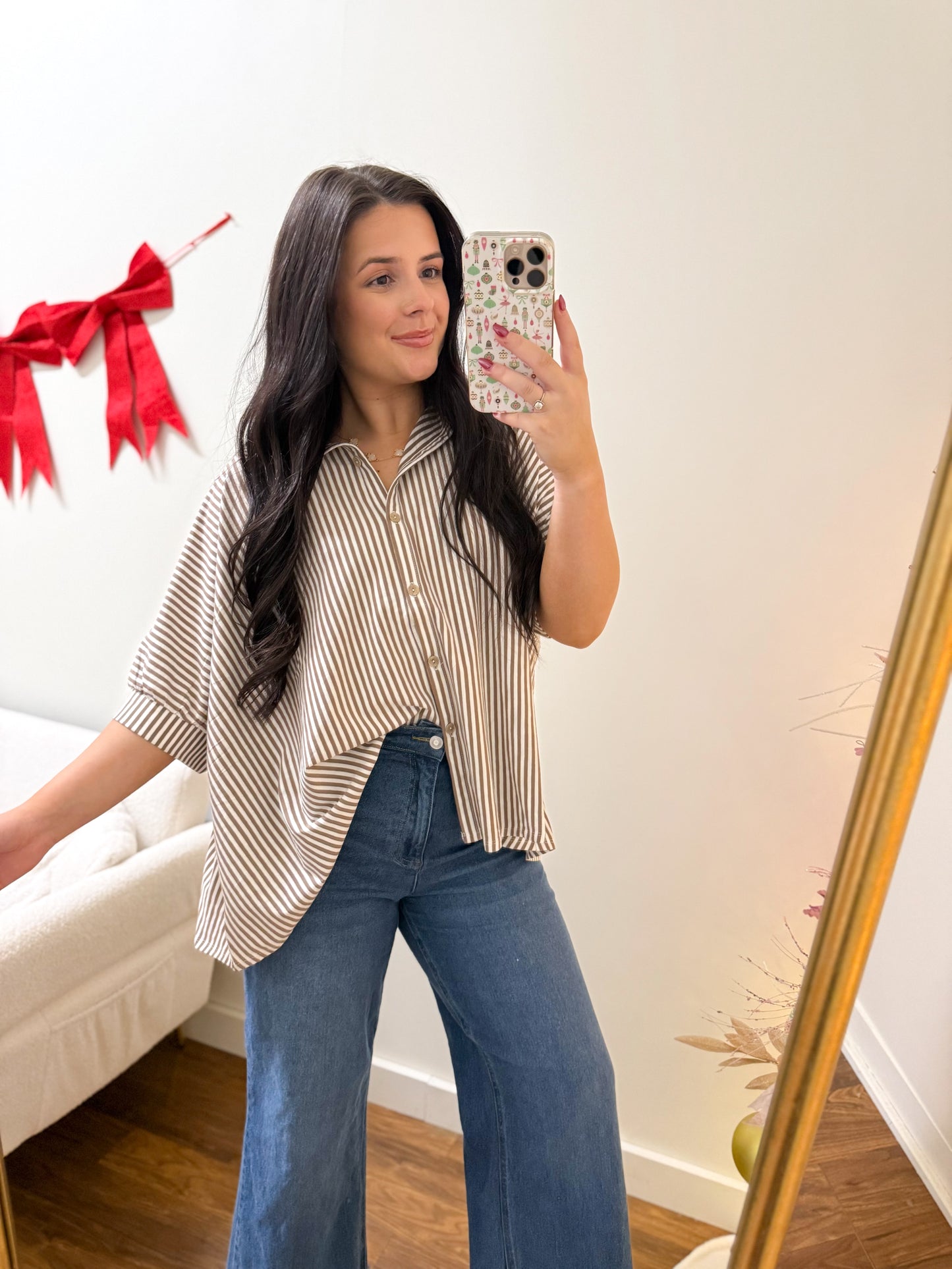 Brown Striped Oversized Top