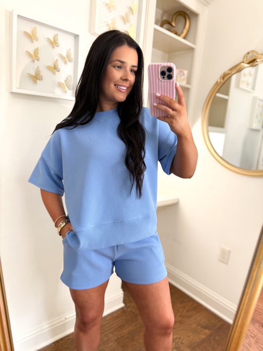 Ribbed Short Set - Blue