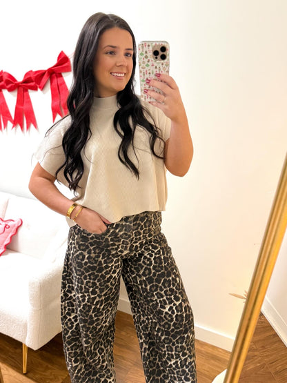 Mocha Leopard Barrel Pants
