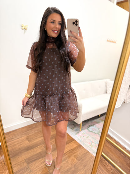 Brown & Blue Polka Dot Dress