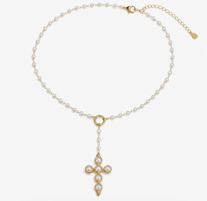 Pearl Cross Drop Necklace