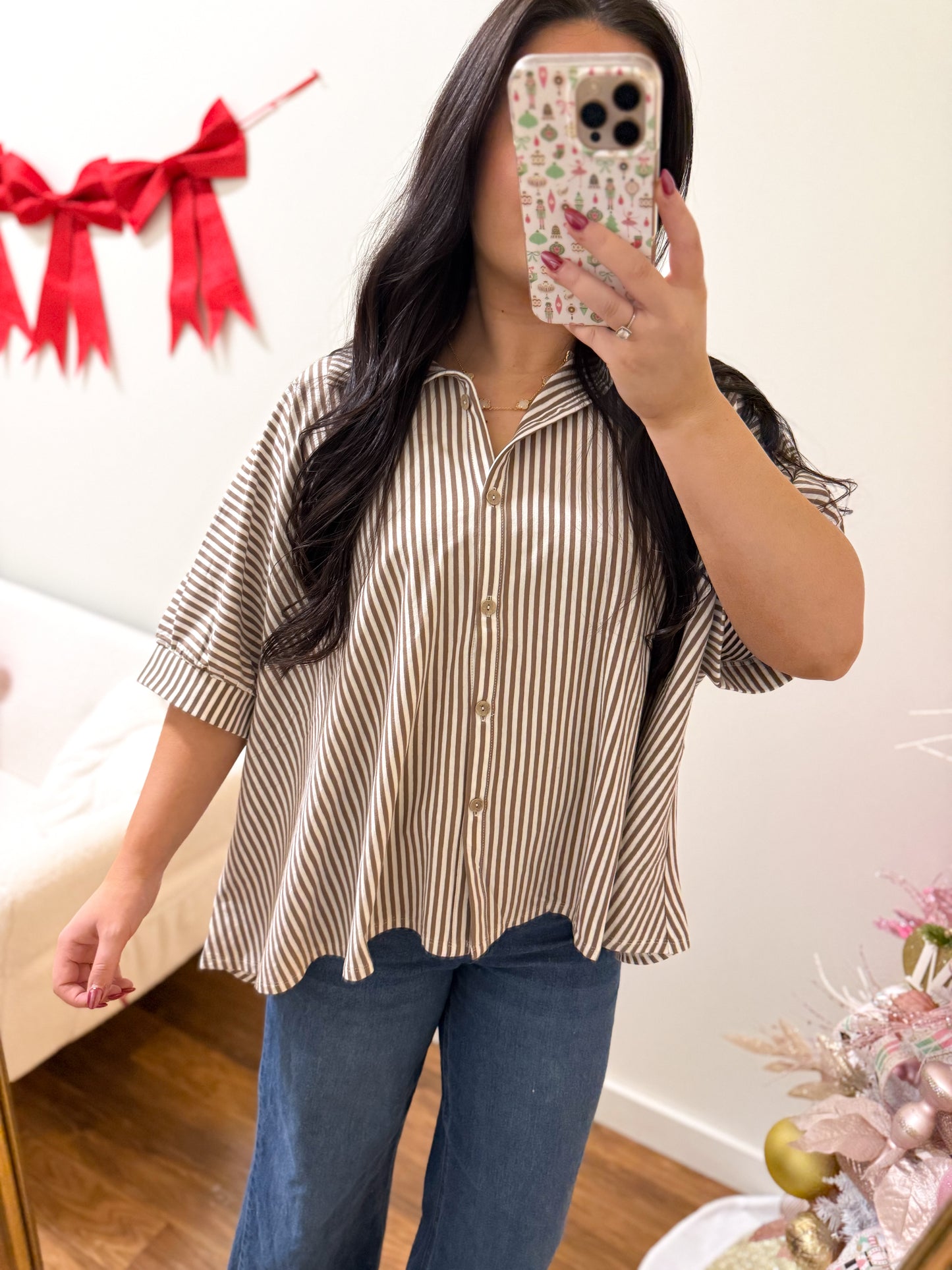 Brown Striped Oversized Top