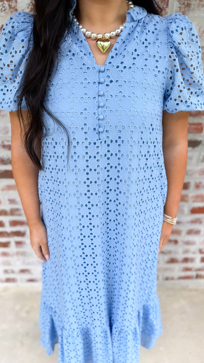 Blue Eyelet Maxi Dress