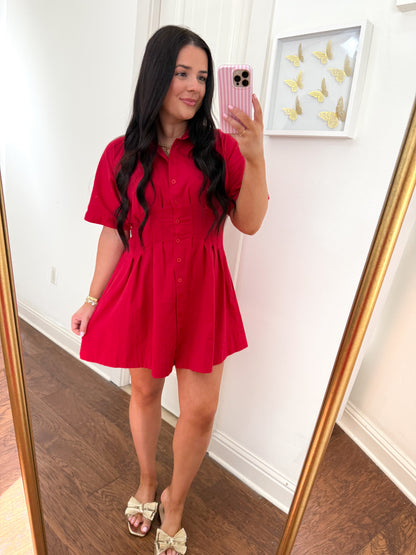 Tailored Pleated Red Dress