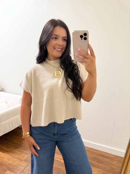 Cream Mock Neck Sweater Top