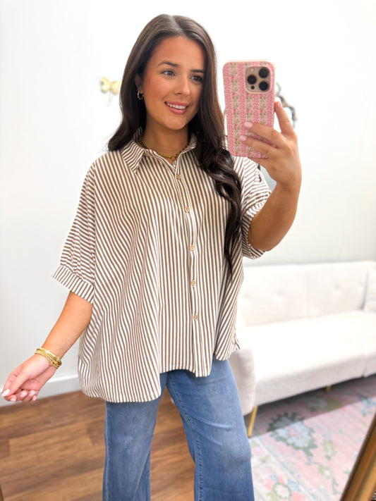 Mocha Oversized Button Down Top
