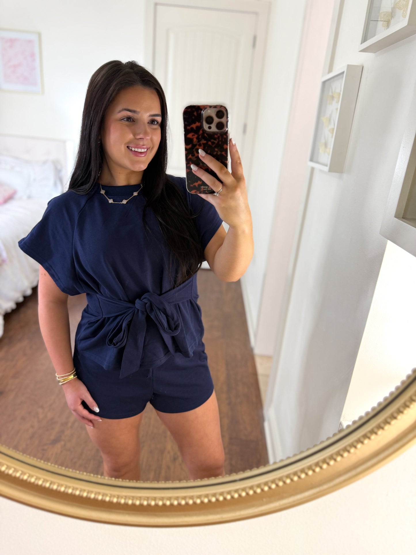 Navy Tie Top & Short Set