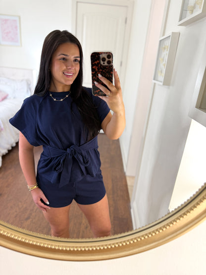 Navy Tie Top & Short Set