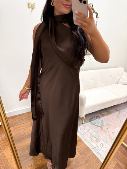 Espresso Wedding Guest Maxi Dress