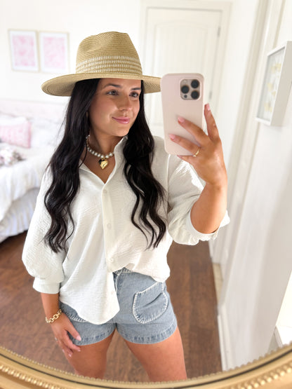 White Bubble Sleeve Top (Restocked!!)