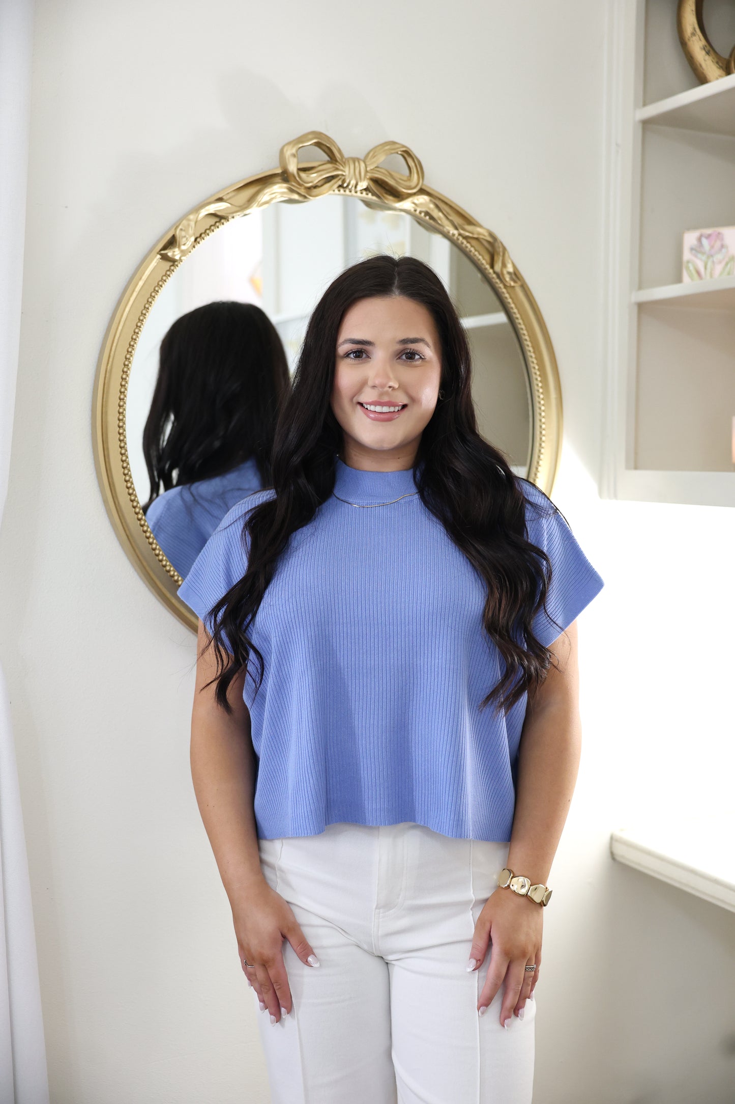 The Perfect Blue Mock Neck Top