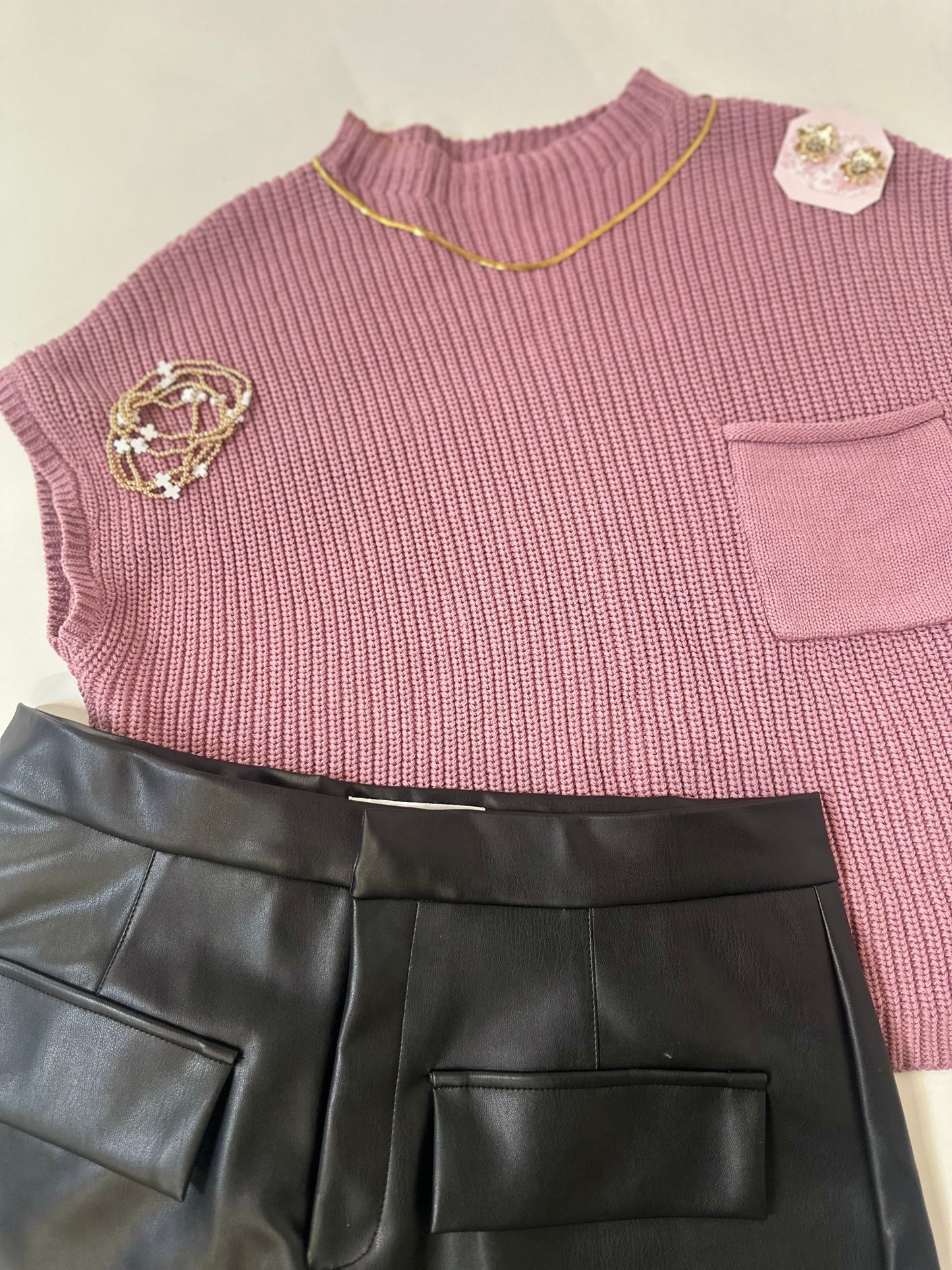 Rose Mock Neck Short Sleeve Sweater