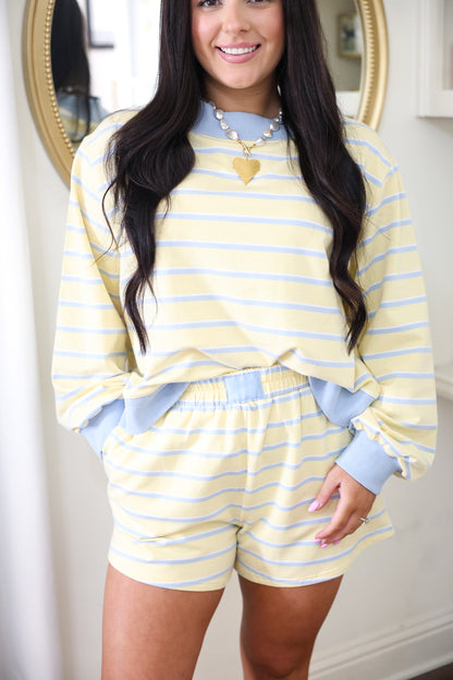 Pastel Blue & Yellow Mock Neck Short Set