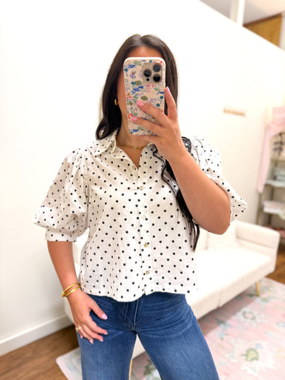 Polka Dot Bubble Sleeve Top