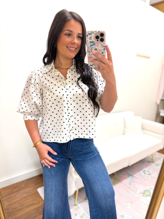 Polka Dot Bubble Sleeve Top