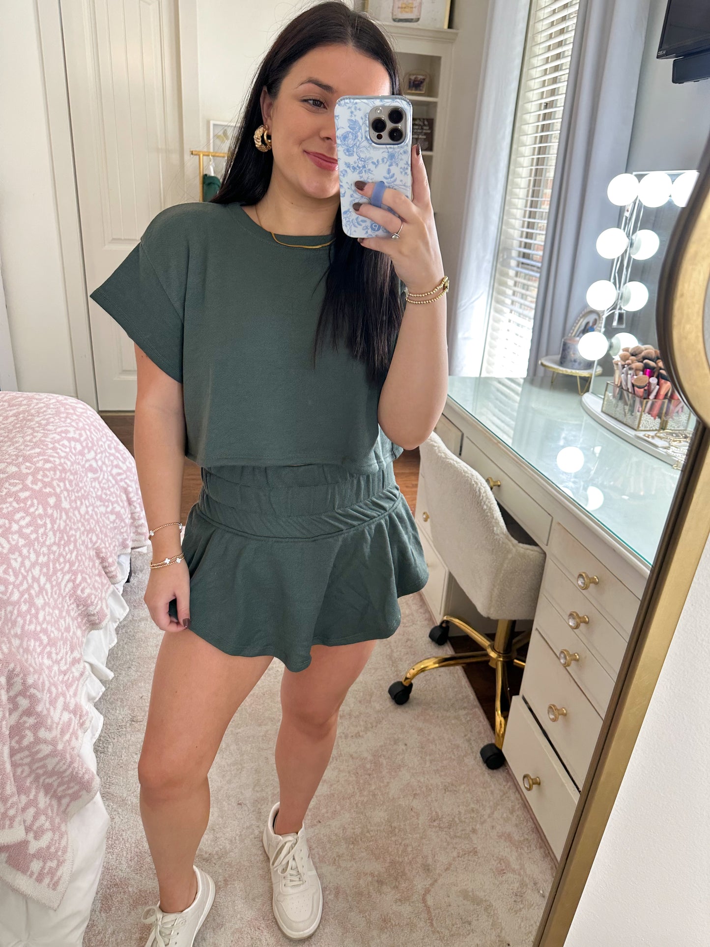 Dark Olive Top and Skort Set