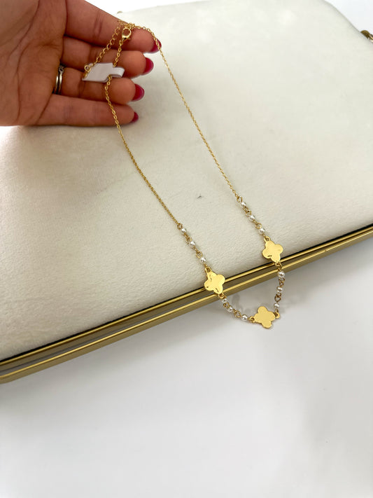 Gold Dipped Quatrefoil Pearl Link Necklace