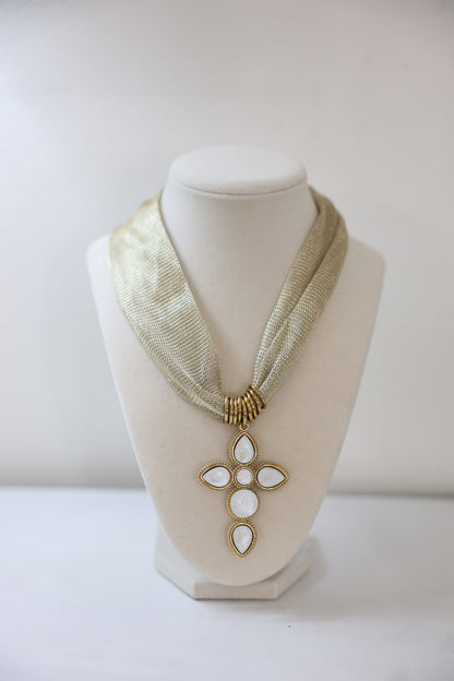 Cross Charm Mesh Statement Necklace