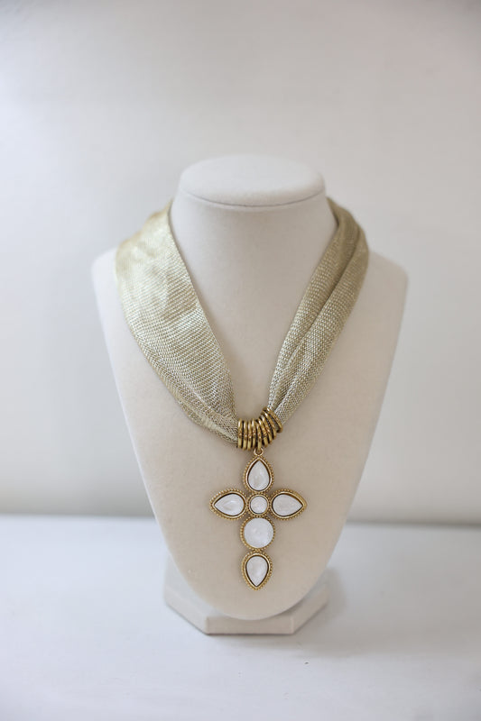 Cross Charm Mesh Statement Necklace