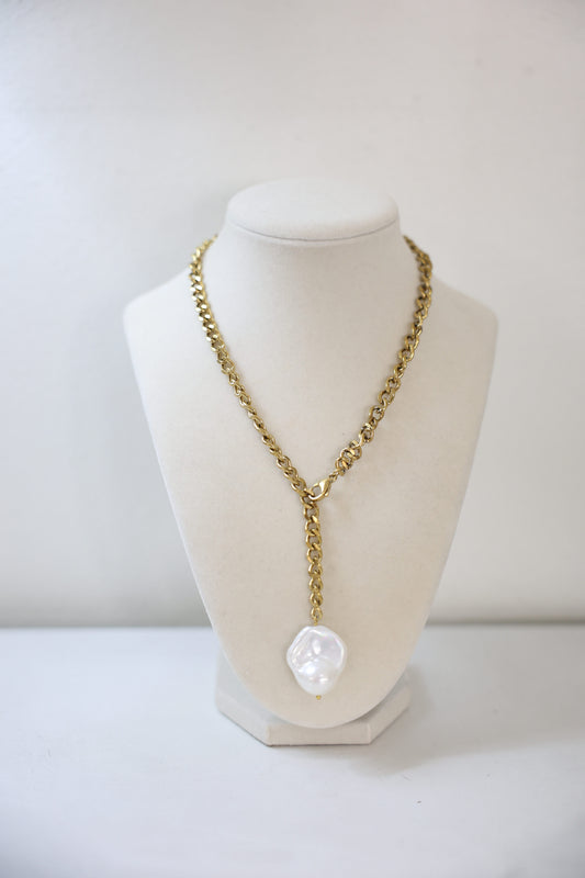 Gold Pearl Drop Necklace
