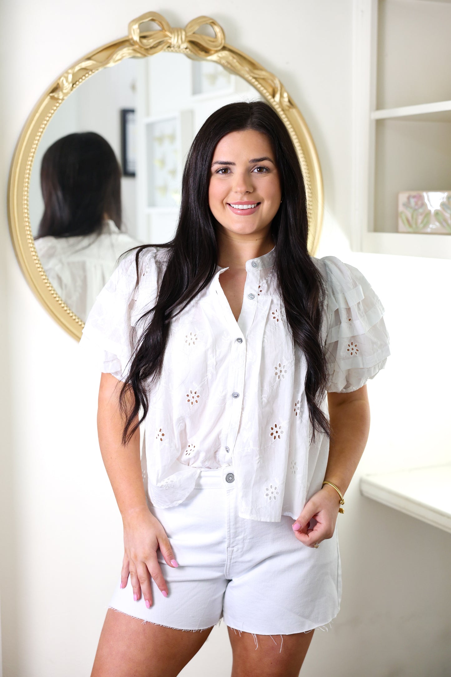Eyelet White Bubble Top