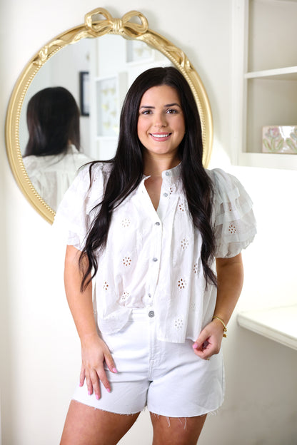 Eyelet White Bubble Top