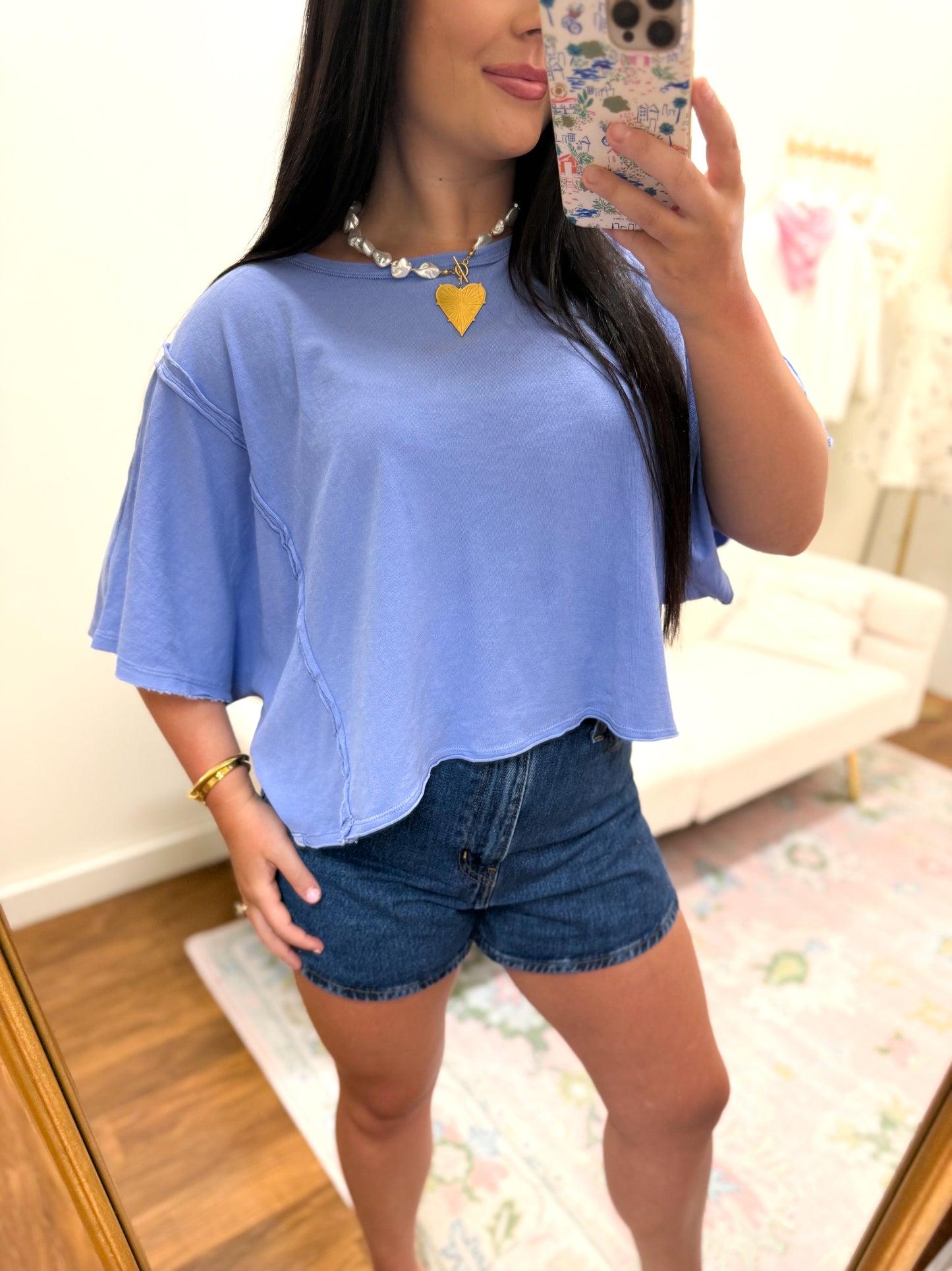 Blue Cotton Dolman Top