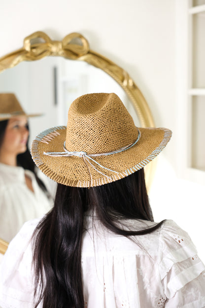 Multi-Colored Stitched Brim Sun Hat - Blue
