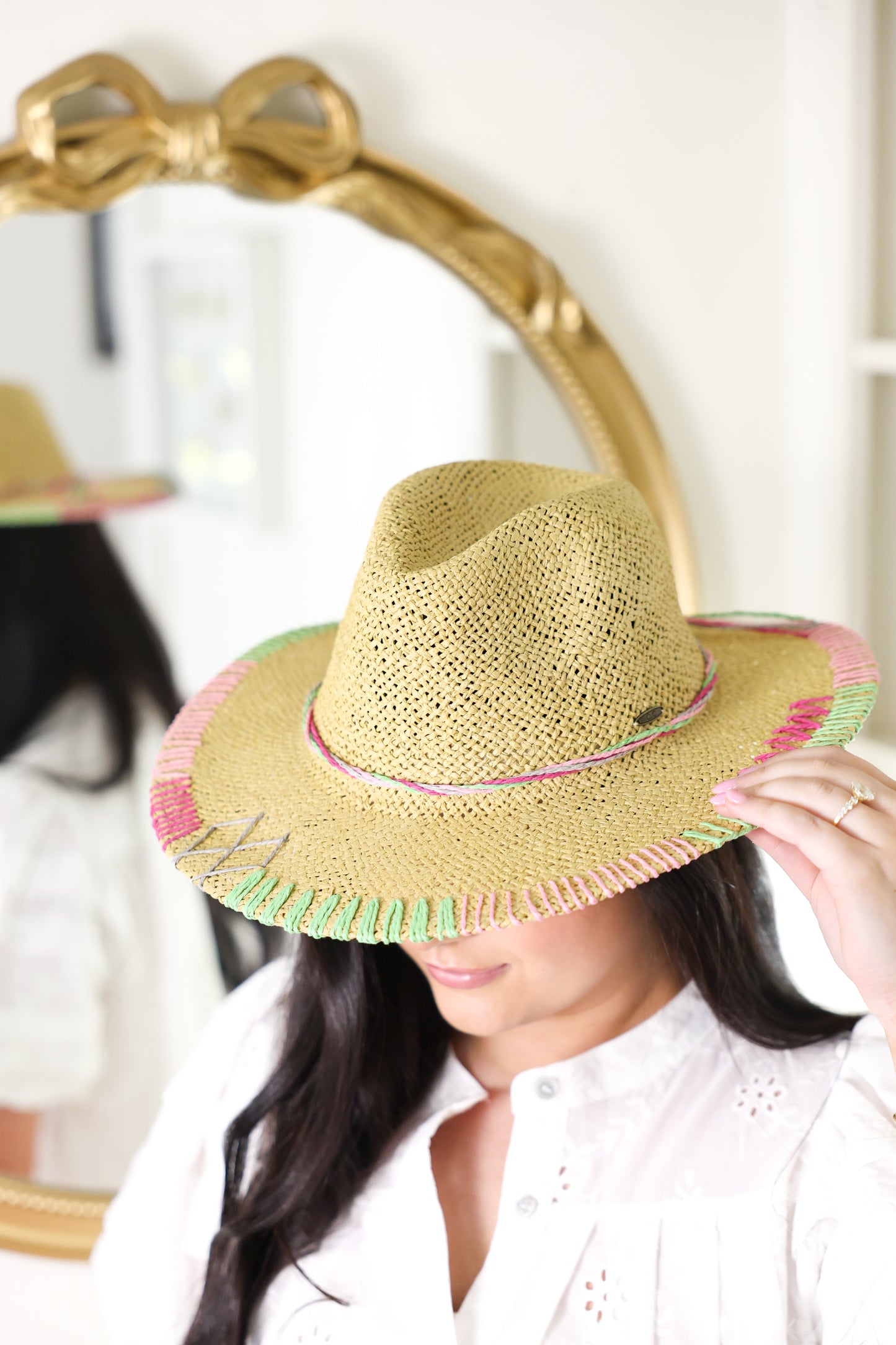 Multi-Colored Stitched Brim Sun Hat