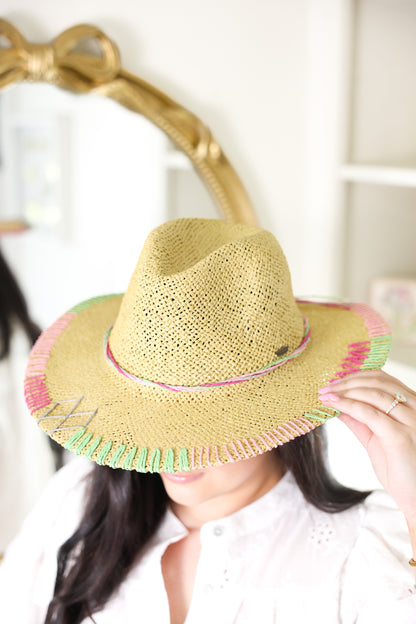 Multi-Colored Stitched Brim Sun Hat