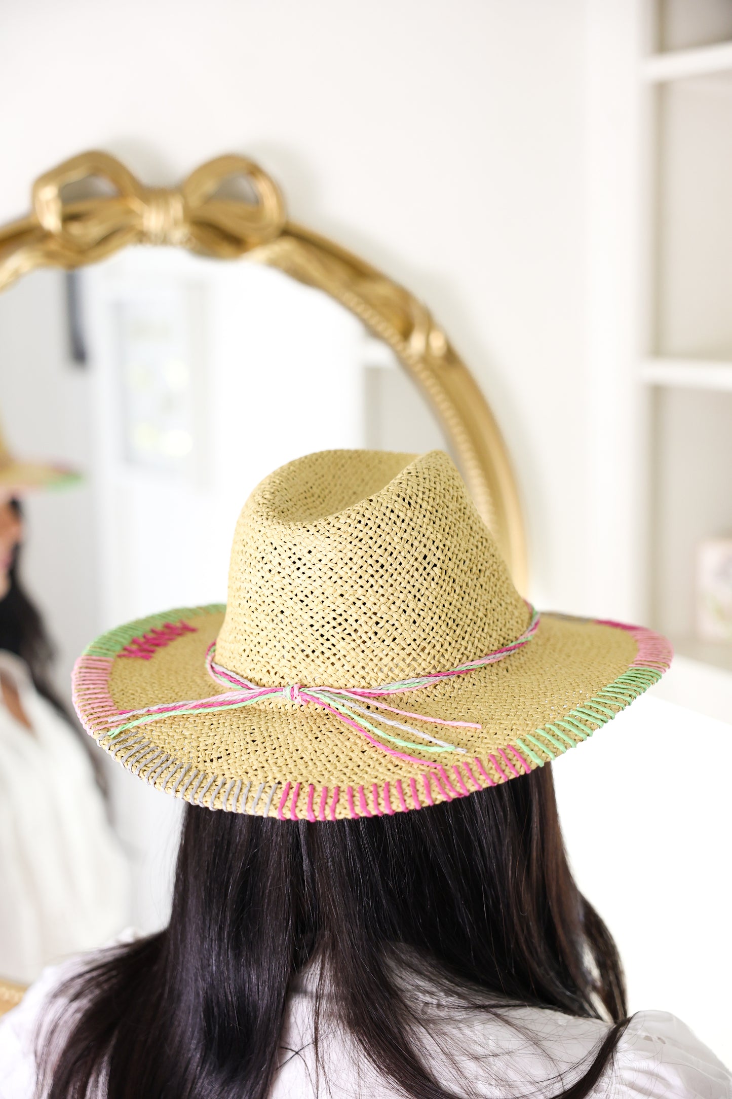 Multi-Colored Stitched Brim Sun Hat