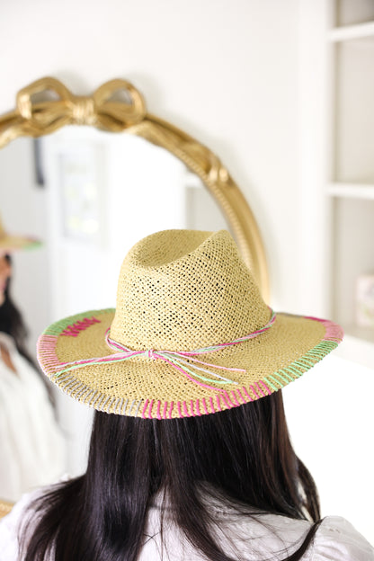 Multi-Colored Stitched Brim Sun Hat