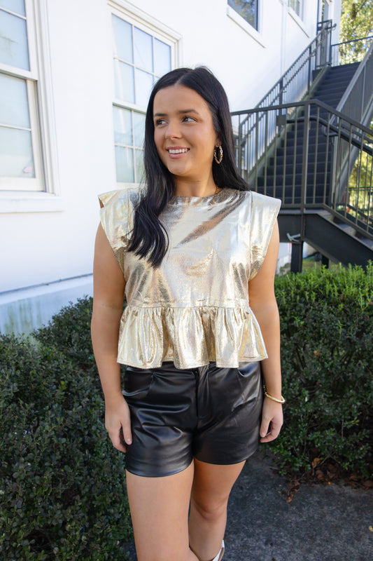 You're So Golden Metallic Peplum Top