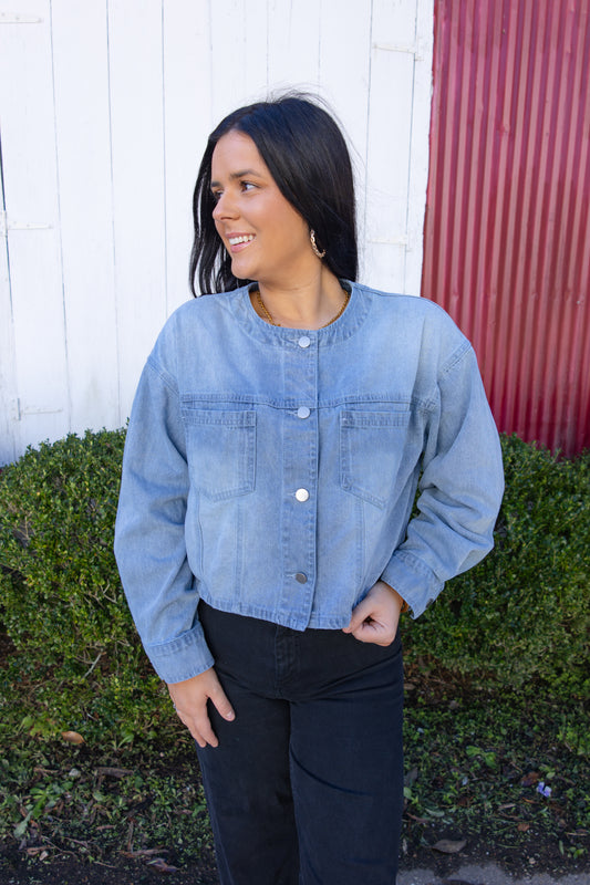 Round Neck Denim Jacket