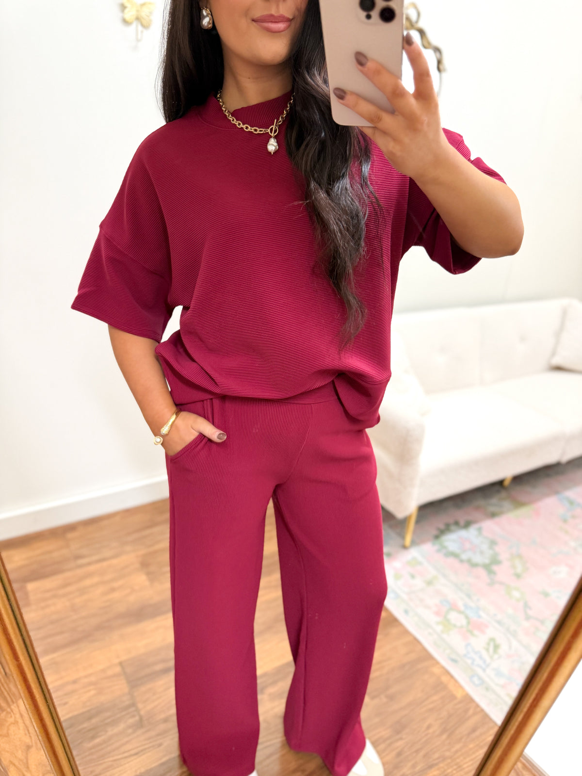 Cabernet Ribbed Pant Set