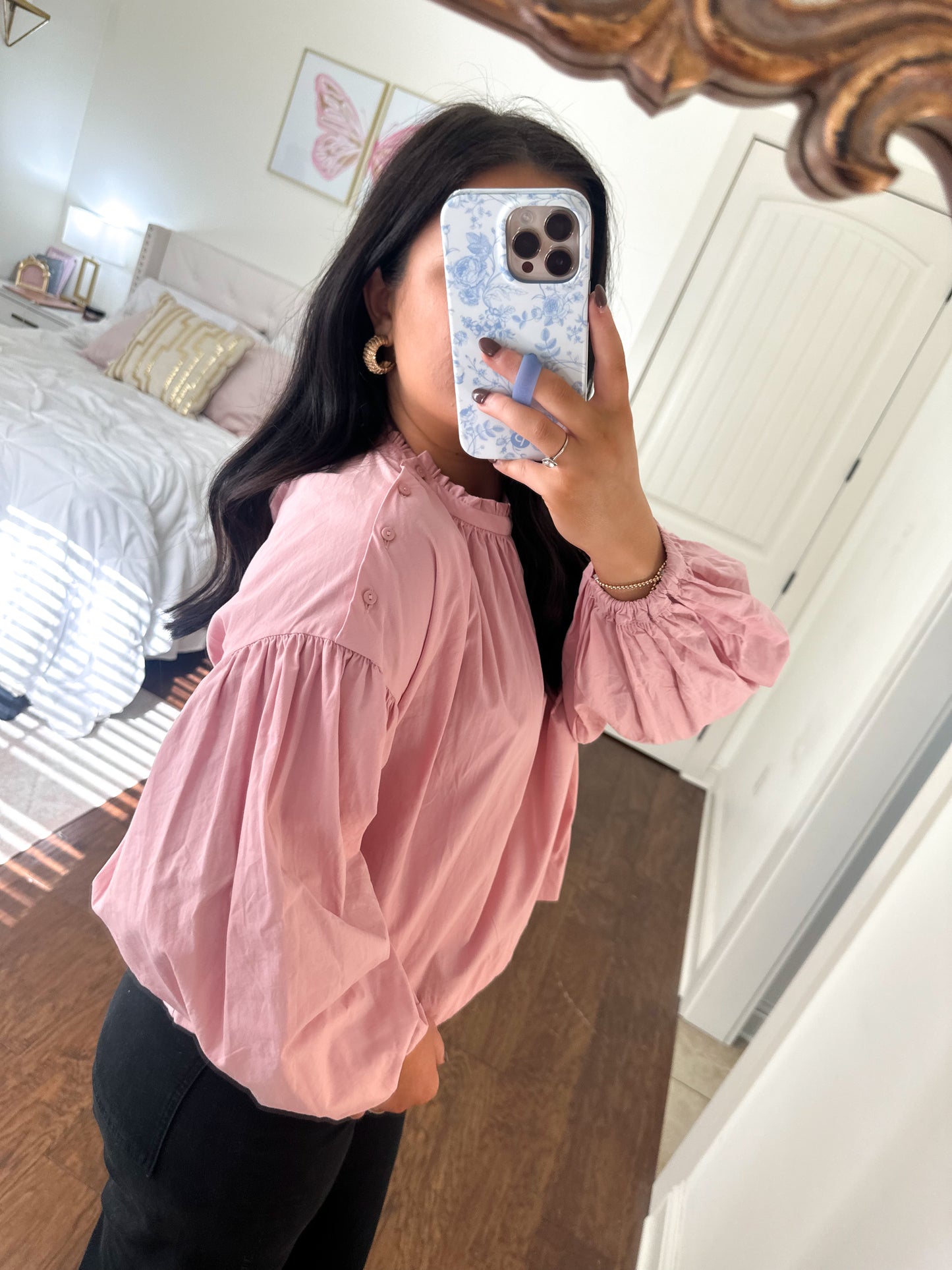 Rose Voluminous Sleeve Blouse